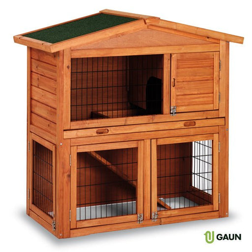 Prague Wooden Rabbit Hutch with Ramp, Two - Level Outdoor Bunny House - GAUED - Prague - 1