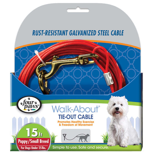 Puppy Dog Tie Out Cable, Red, 15 Ft - Jeffers - Animal & Pet Supplies > Pet Containment Systems