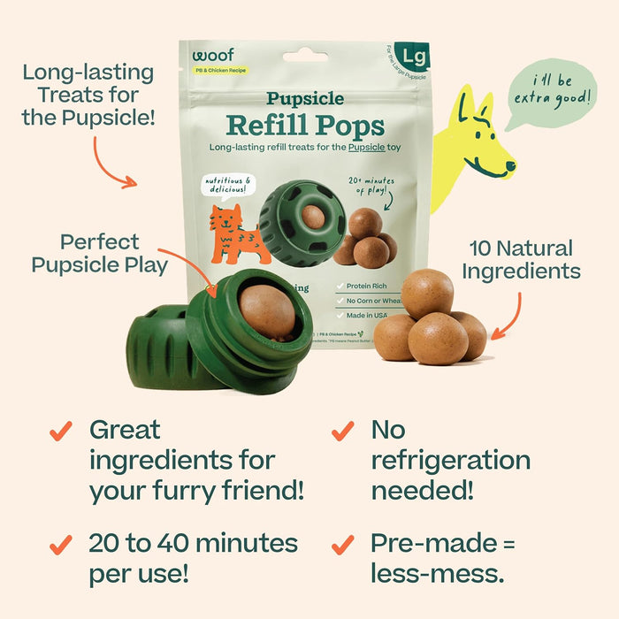 Pupsicle Pops Dog Treat Refills – Natural, Long - Lasting, Made in USA - WO2P - PB & Chicken - Small (6 oz) - 6