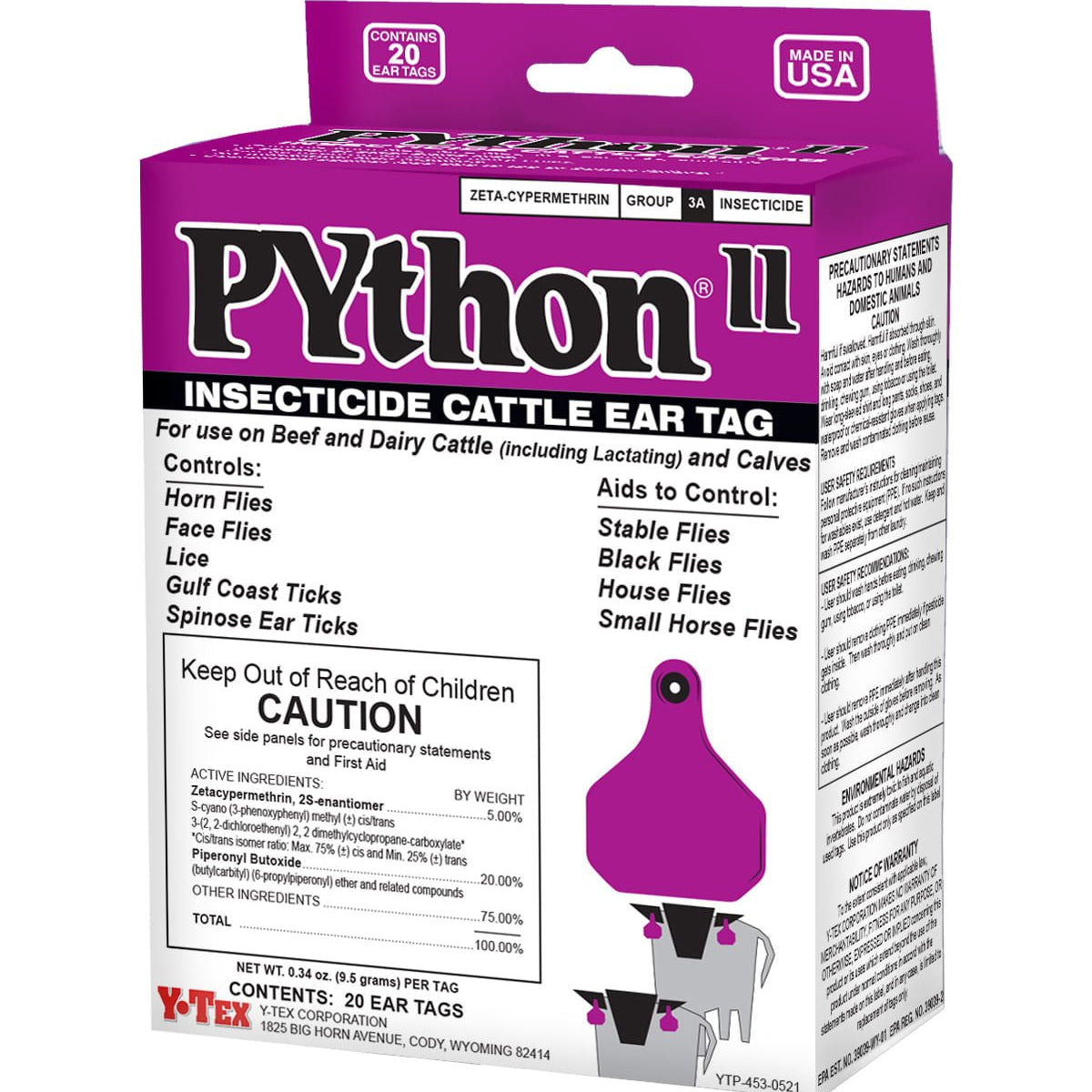 Python Dust For Cattle Y-Tex Python II Insecticide Cattle Ear Tags — Jeffers