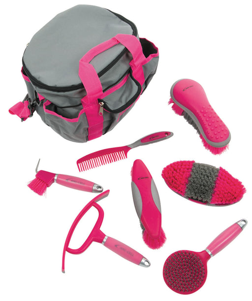 Lami-Cell Horse Grooming Kit, 8 piece - Dark Gray/Fuschia  