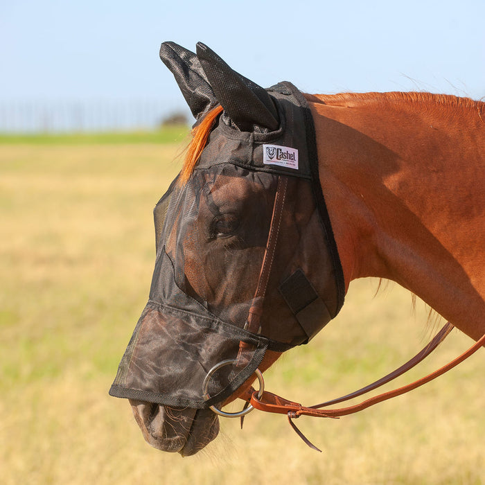 Cashel Quiet Ride Fly Mask w/ Ears & Long Nose, Black - Cob/Arabian  