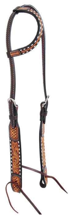 Rafter T Tooled Sunflower w/ Buckstitch One Ear Headstall - Jeffers - Horse Supplies > Horse Tack > Bridles & Headstalls