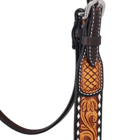 Rafter T Tooled Sunflower with Buckstitch Browband Headstall - RTRE1 - 4