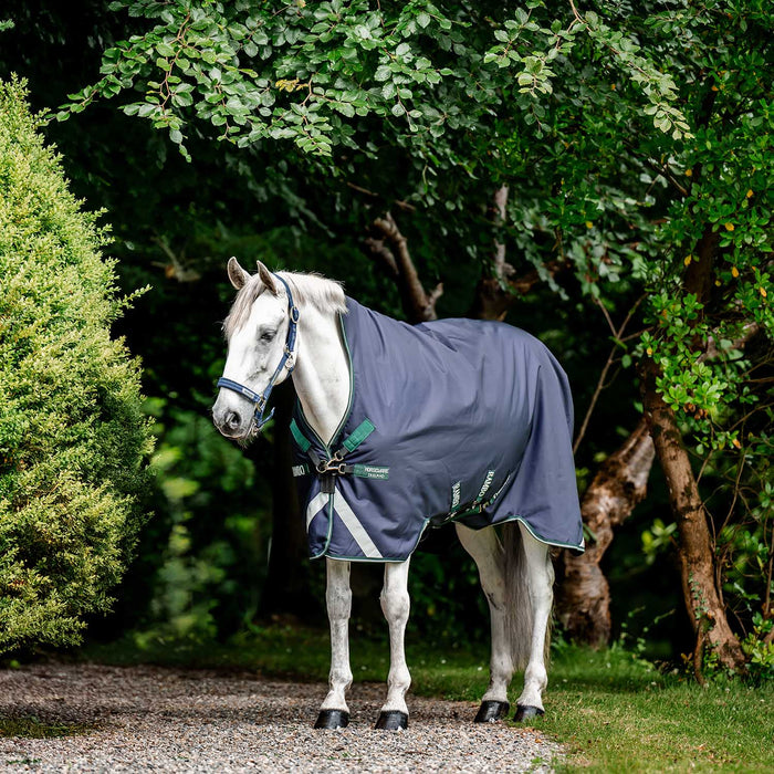Rambo Wug 1680D High Neck Horse Turnout Blanket - 200g Medium Weight - FOX5 - Navy / Hunter Green - 66" - 1