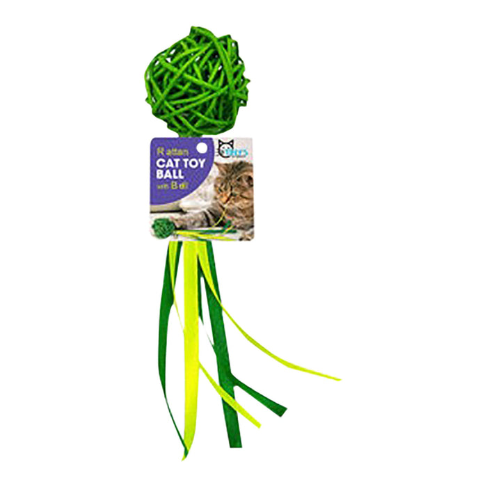 Rattan Cat Ball with Bell, Assorted Colors - KL239 - Assorted - 1
