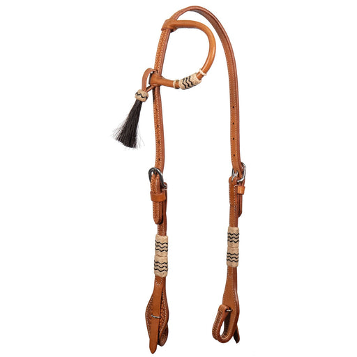Rawhide & Tassel One Ear Headstall for Horses - BUFVJ - Light Oil - Full - 1