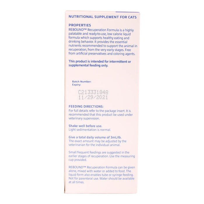 Rebound Recuperation Formula for Cats – Palatable Liquid Supplement for Recovery, Gut Health, and Digestive Support - 015-VC01-0851 - 5.1 fl oz (150 mL) - 2