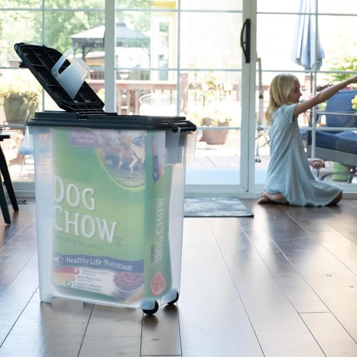 Rolling Pet Food Dispenser - BU2G - White Lid / Clear Base - 50 qt - Holds 45 lbs of Food - 1 - 3
