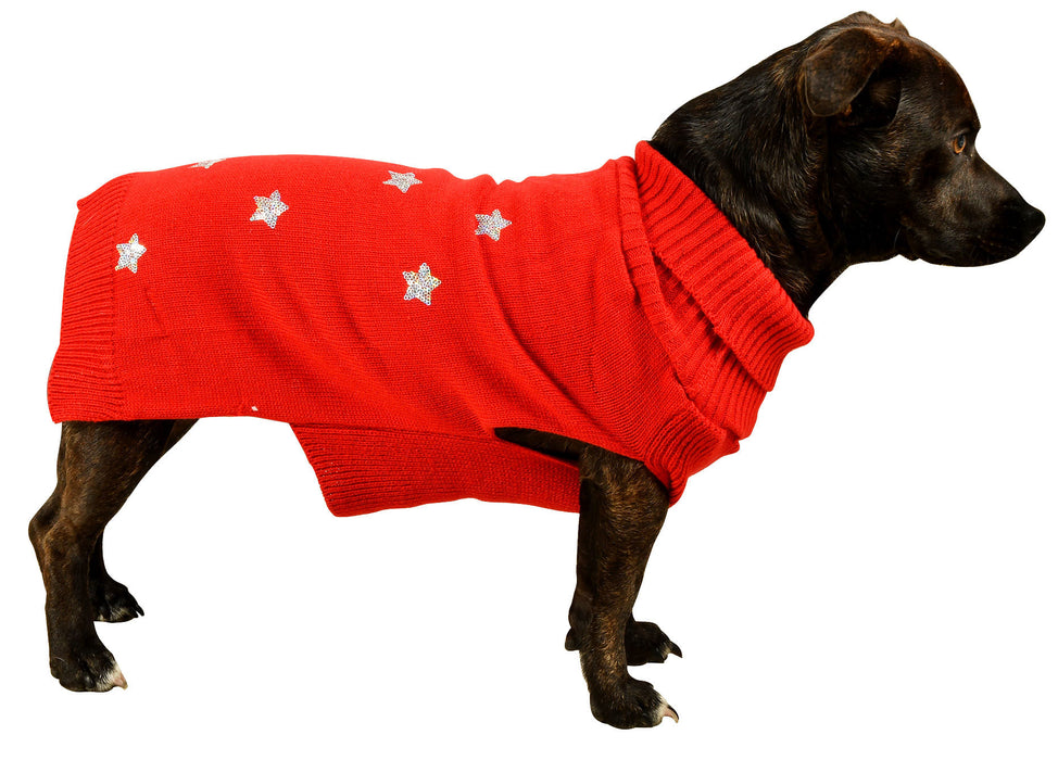 Sequin Stars Dog Sweater - Red Medium 