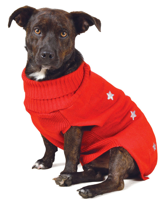 Sequin Stars Dog Sweater - Red Medium 