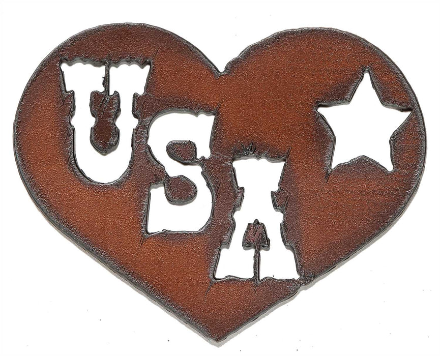 Rustic Metal Ornaments - Heart w/USA Rustic Metal Ornament  