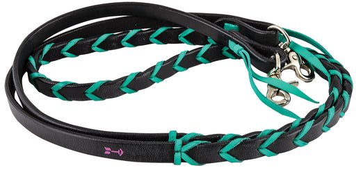 Rafter T Plaited Barrel Racing Reins - Black/Turquoise  