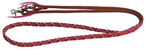 Rafter T Plaited Barrel Racing Reins - Brown/Pink  