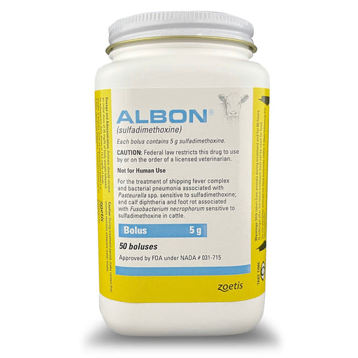 Rx Albon® (sulfadimethoxine) Bolus for Cattle – Treats Bacterial Pneumonia, Foot Rot & Shipping Fever - 012PFZ-1000304 - 5 g - 1 Jar (50 Boluses) - 2