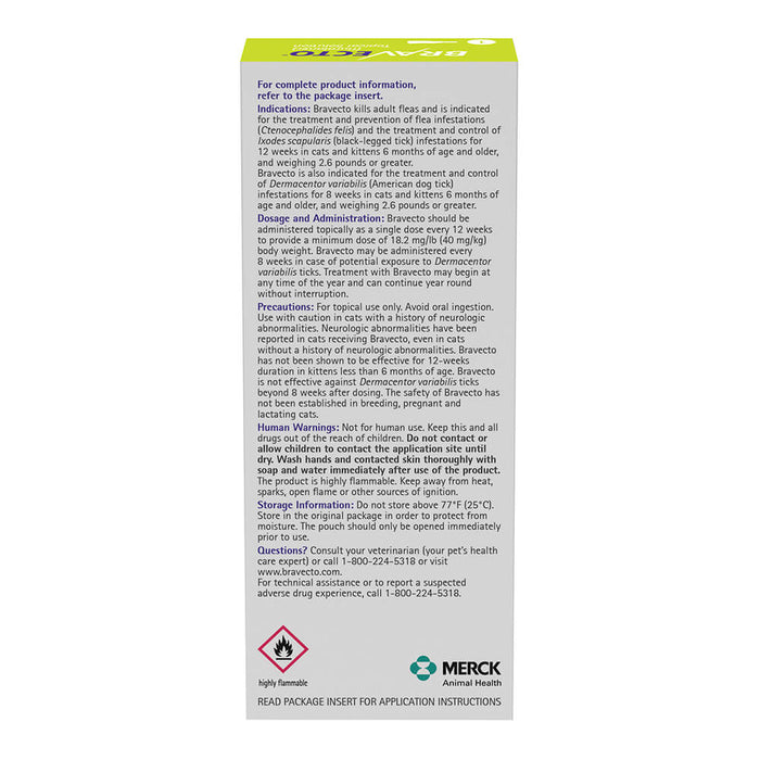 Rx BRAVECTO Topical, Feline - 012SCH-BRA-CAT2-6-6-2 - 2.6 - 6.2 lbs - 12