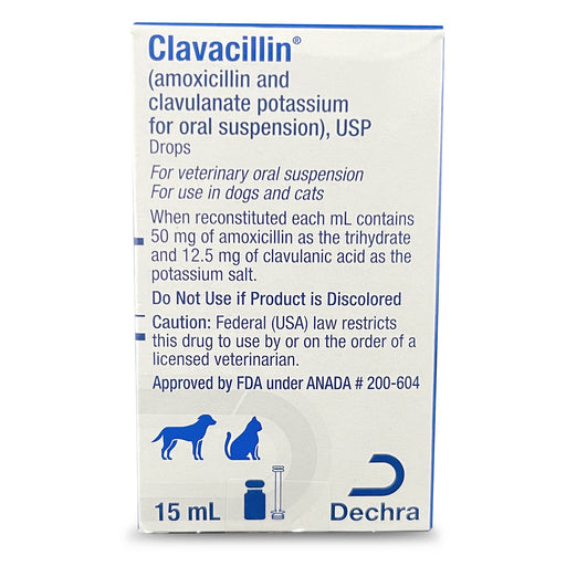 Rx Clavacillin (amoxicillin clavulanate) Oral Suspension USP – Broad - Spectrum Antibiotic for Dogs & Cats, 15 mL - 012DEC-450-15 - 15 ml - 1