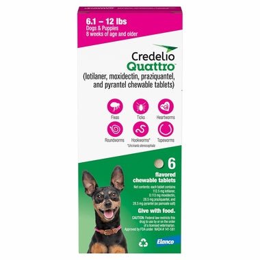 Rx Credelio Quattro Flea & Tick Chewable Tablets for Dogs - 012ELC-826006 - 6.1 - 12 lbs - 6 pk - 3