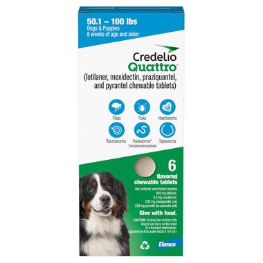 Rx Credelio Quattro Flea & Tick Chewable Tablets for Dogs - 012ELC-829006 - 50.1 - 100 lbs - 6 pk - 7
