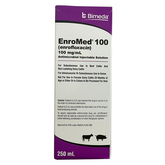 Rx EnroMed 100 (enrofloxacin) Injection for Swine & Cattle, 250 mL - 012BIM-1ENR008 - 2