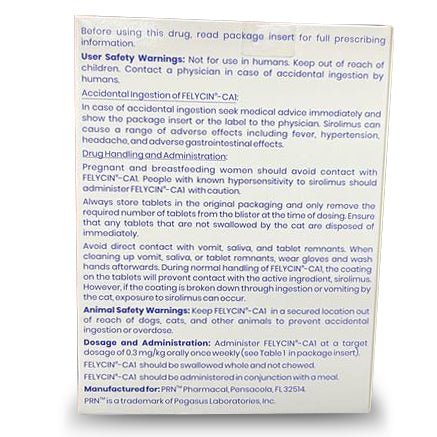 Rx Felycin - CA1 (sirolimus delayed - release tablets) for Cats, 12 ct - 012PRN-91693 - 0.4 mg - 12 Tablets - 4