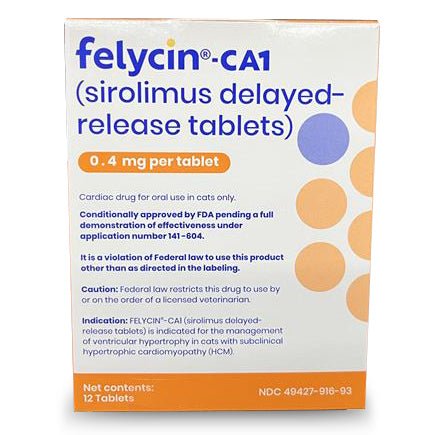 Rx Felycin - CA1 (sirolimus delayed - release tablets) for Cats, 12 ct - 012PRN-91693 - 0.4 mg - 12 Tablets - 3