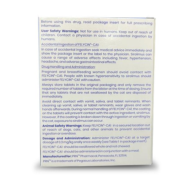 Rx Felycin - CA1 (sirolimus delayed - release tablets) for Cats, 12 ct - 012PRN-91793 - 1.2 mg - 12 Tablets - 2