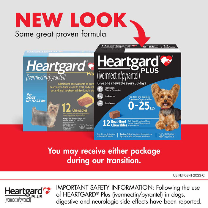Rx Heartgard Plus (ivermectin/pyrantel) Monthly Chewables — Effective Heartworm & Parasite Prevention for Dogs Puppies - 012MAC03-0-25 - Up to 25 lbs - 12 Month (12 Chews) - Beef - 16