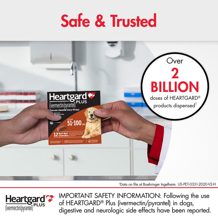 Rx Heartgard Plus (ivermectin/pyrantel) Monthly Chewables — Effective Heartworm & Parasite Prevention for Dogs Puppies - 012MAC03-26-50 - 26 - 50 lbs - 12 Month (12 Chews) - Beef - 13