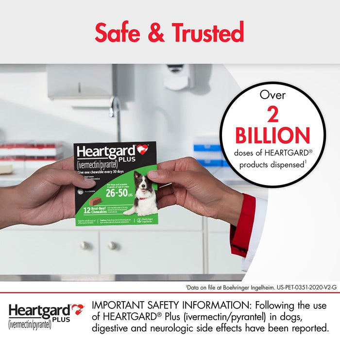 Rx Heartgard Plus (ivermectin/pyrantel) Monthly Chewables — Effective Heartworm & Parasite Prevention for Dogs Puppies - 012MAC03-51-100 - 51 - 100 lbs - 12 Month (12 Chews) - Beef - 9