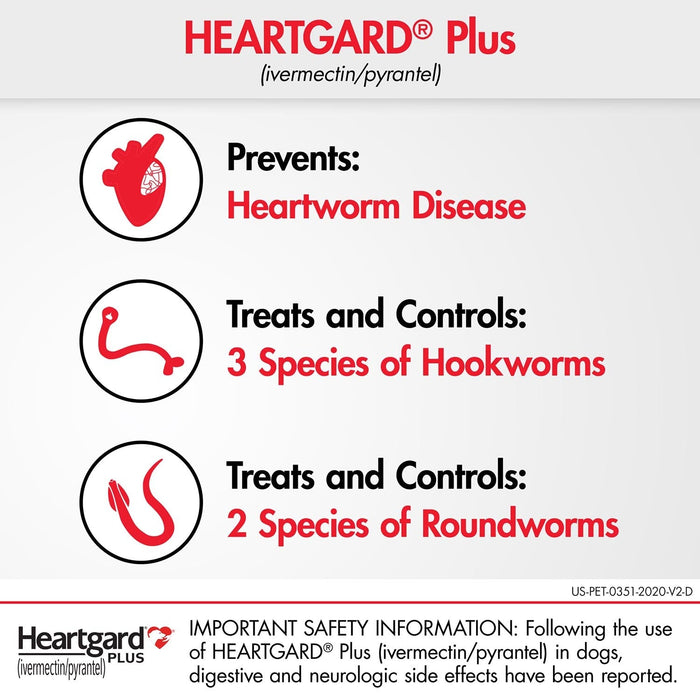Rx Heartgard Plus (ivermectin/pyrantel) Monthly Chewables — Effective Heartworm & Parasite Prevention for Dogs Puppies - 012MAC03-51-100 - 51 - 100 lbs - 12 Month (12 Chews) - Beef - 7