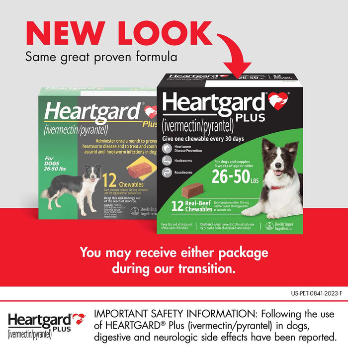 Rx Heartgard Plus (ivermectin/pyrantel) Monthly Chewables — Effective Heartworm & Parasite Prevention for Dogs Puppies - 012MAC03-51-100 - 51 - 100 lbs - 12 Month (12 Chews) - Beef - 3