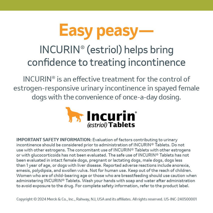 Rx Incurin (estriol) 1 mg Tablets for Dogs - 012MER-43230 - 30 tablets - 4