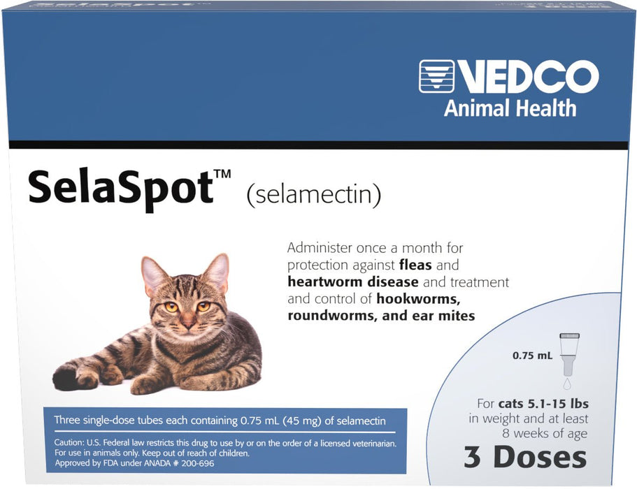 Rx SelaSpot (selamectin) Once-A-Month Flea & Heartworm Topical Solution for Cats - 012VED-18994 - 5.1 - 15 lbs - 3 Doses - 4