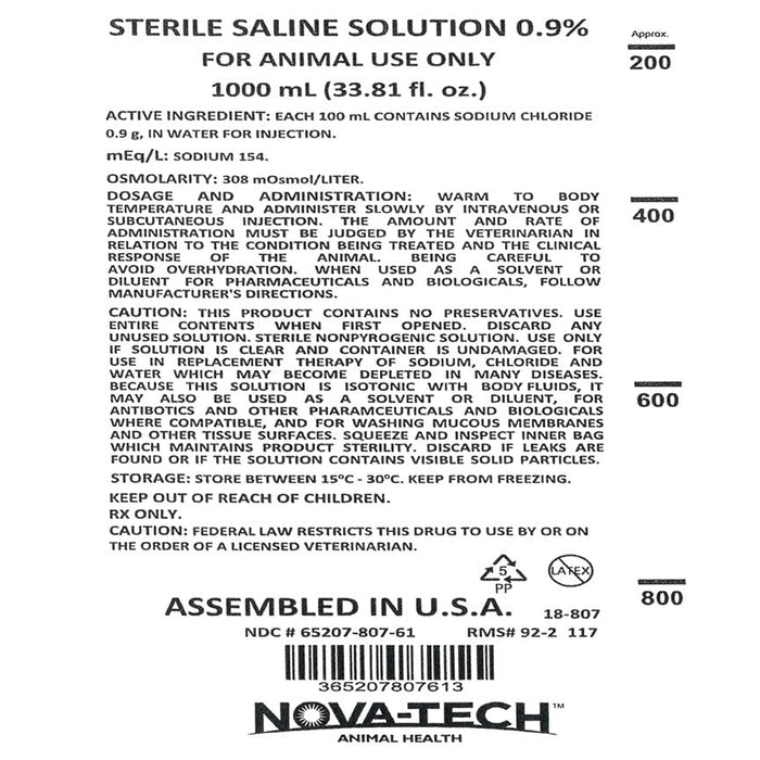 Rx Sodium Chloride Injection 0.9% x 1000ml bag - 012007-1000ML - 2