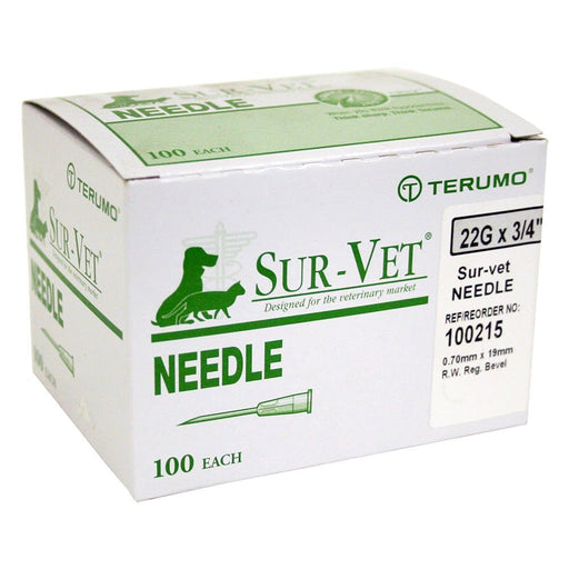 Rx Terumo SUR - VET Veterinary Needles, 100 Count - 01102TER-22X3-4 - 22G x 3/4" - 1