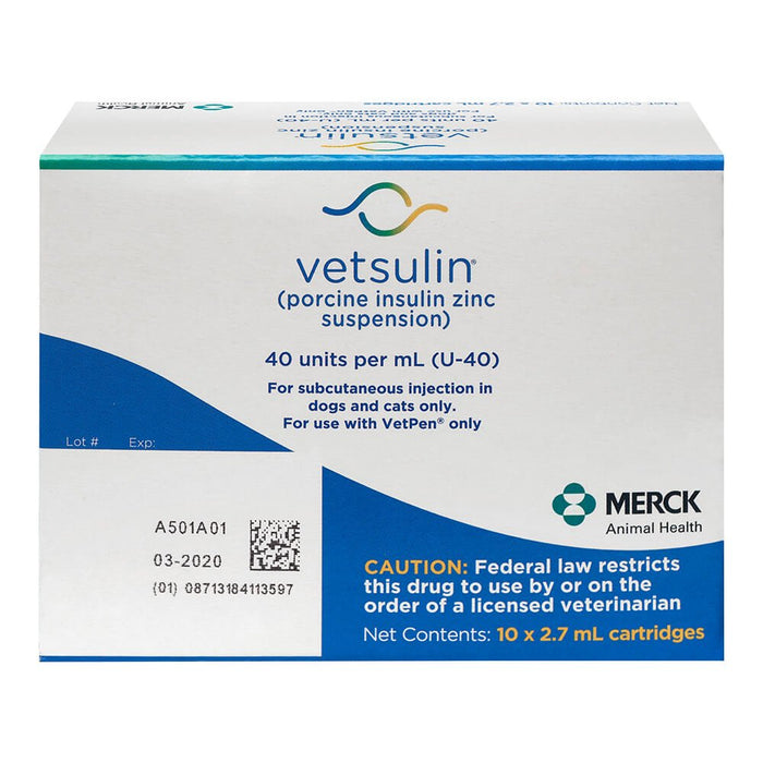 Rx Vetsulin (porcine insulin Zinc suspension) U - 40 Cartridge for Vet Pen, 40u/ml 2.7ml, 10pk - 012MER-11359 - 10 pk - 2.7 mL - 5