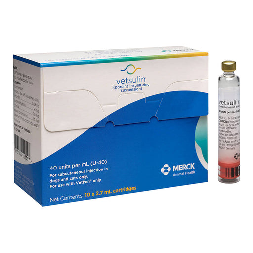 Rx Vetsulin (porcine insulin Zinc suspension) U - 40 Cartridge for Vet Pen, 40u/ml 2.7ml, 10pk - 012MER-11359 - 10 pk - 2.7 mL - 1