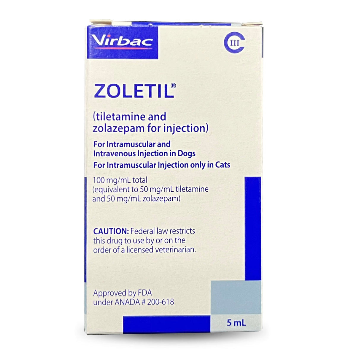 Telazol Injectable Rx Zoletil Injection (Tiletamine + Zolazepam) 100 mg/ml 5ml Vial C-III ...