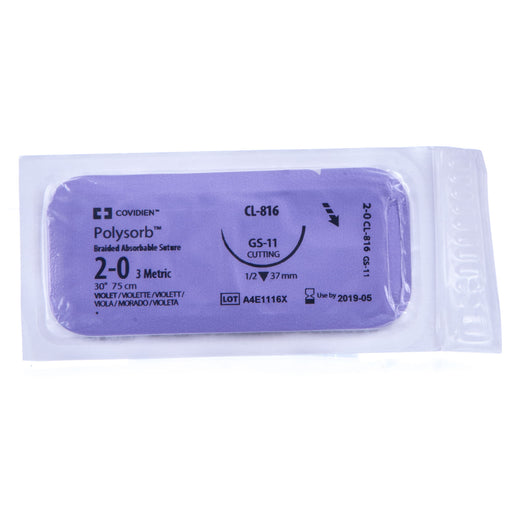 Polysorb Absorbable Sutures w/ Needle - Polysorb Sutures, size 2-0, (3/8 circle) 24 mm needle  