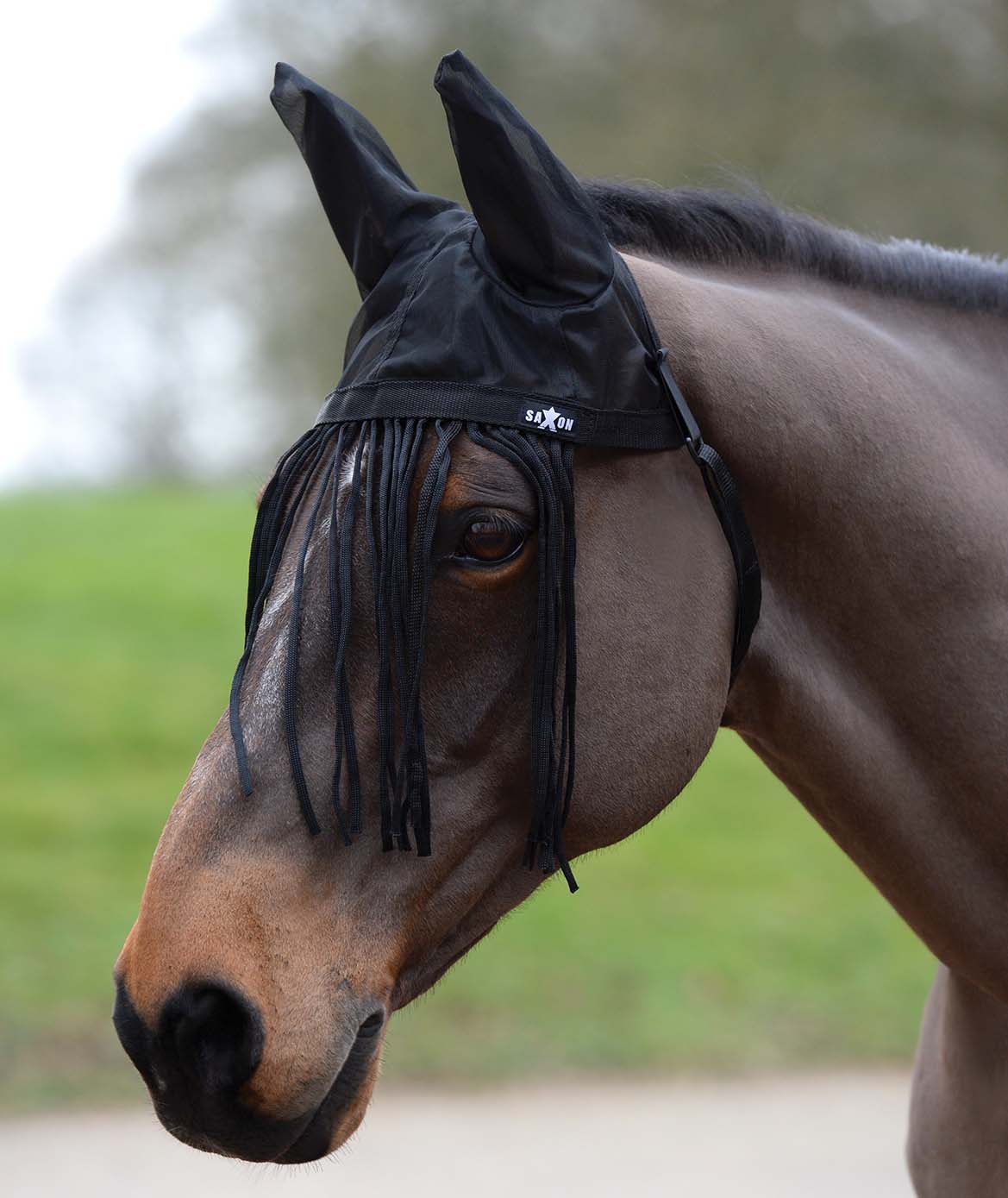 Saxon Fly Fringe Bonnet for Horses with Ears, Black - 0V5KZ - 1