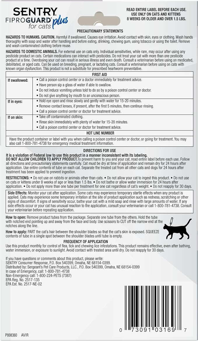 Sentry Fiproguard® Spot-On for Cats — Jeffers