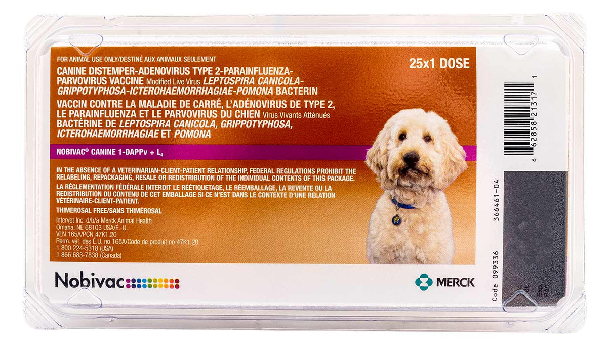 Nobivac Canine 1-DAPPv+L4 (9-way shot) Dog Vaccine - 25 Dose  