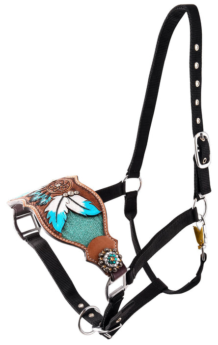 Showman Bronc Halter with Teal Dreamcatcher Design - Jeffers - Horse Supplies > Horse Tack > Horse Halters