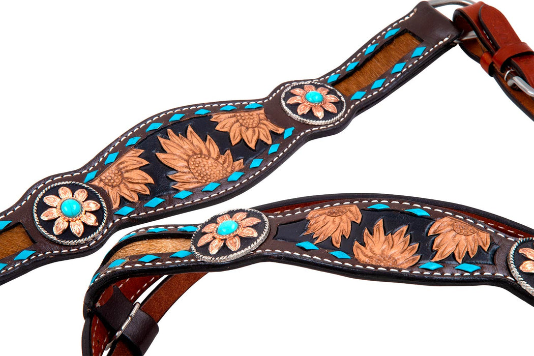 Showman Sunflower & Turquoise Buckstitch Tack Set - Jeffers - Horse Supplies > Horse Tack > Bridles & Headstalls