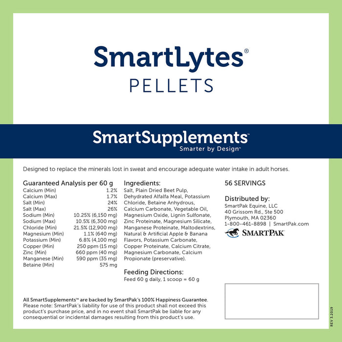 SmartEquine SmartLytes Electrolyte Pellets for Horses - SMADN - 7.5 LB - 2
