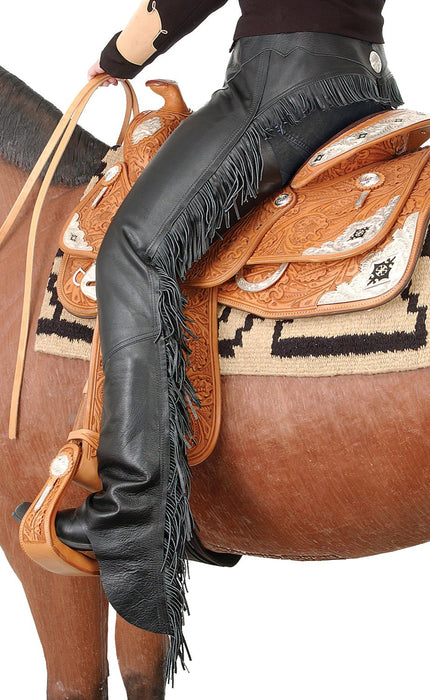 Smooth Leather Chaps with Fringe - Jeffers - Women > Women's Riding & Equestrian Clothes