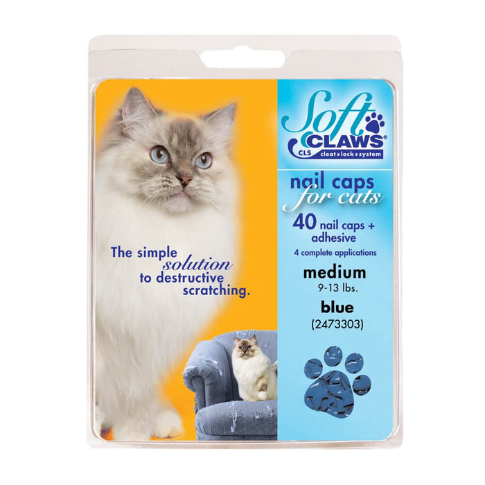 Soft Claws Nail Caps for Cats, 40 ct - 008SH-73303 - Blue - Medium - 15