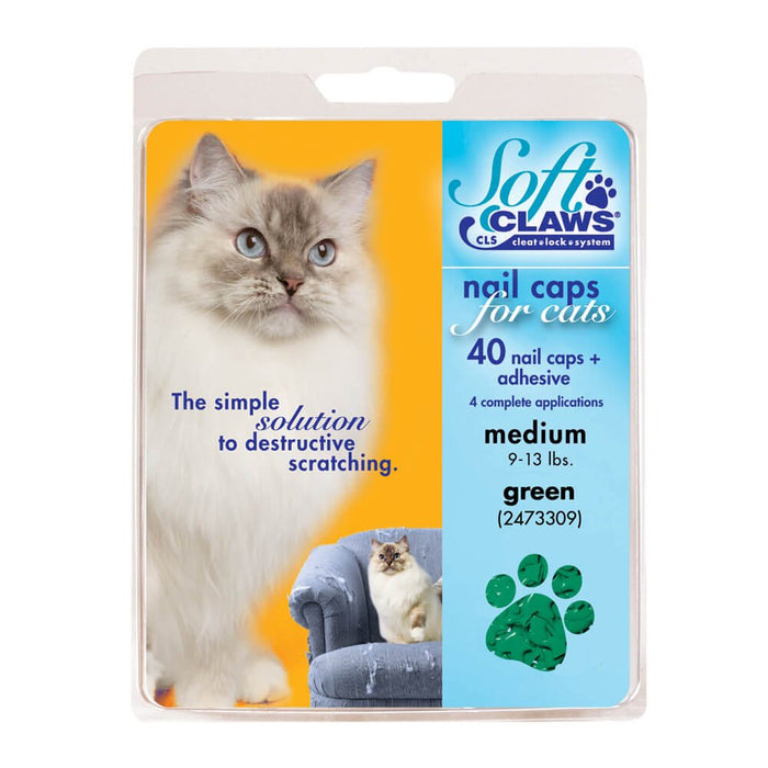 Soft Claws Nail Caps for Cats, 40 ct - 008SH-73309 - Green - Medium - 27