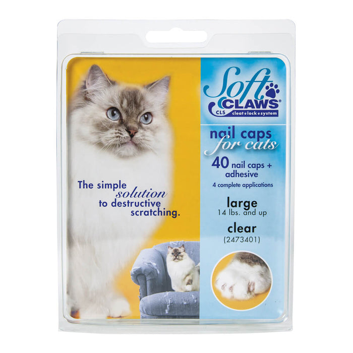 Soft Claws Nail Caps for Cats, 40 ct - 008SH-73401 - Clear - Large - 17